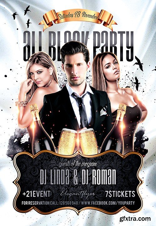 All Black Party Flyer PSD Template + Facebook Cover