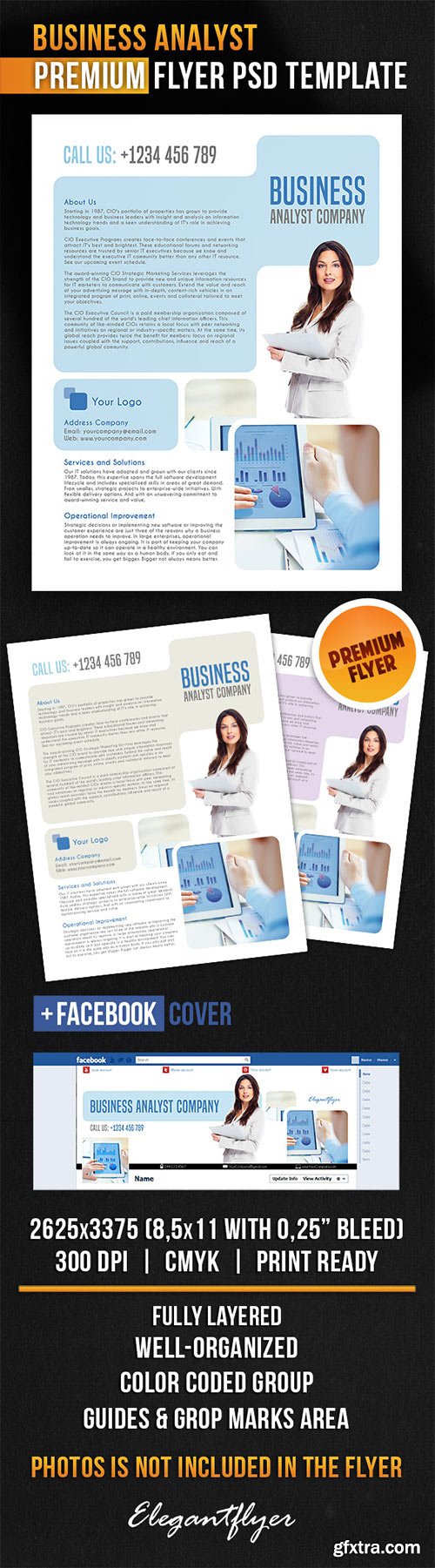 Business Analyst Flyer PSD Template + Facebook Cover