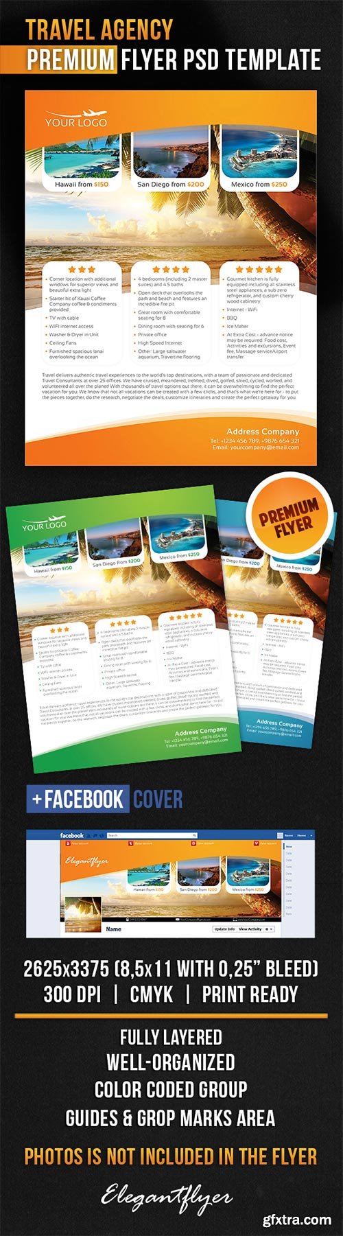 Travel Agency Flyer PSD Template + Facebook Cover