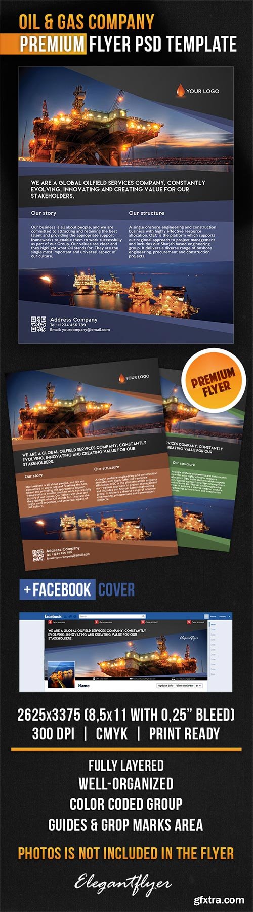 Oil & Gas Company Flyer PSD Template + Facebook Cover