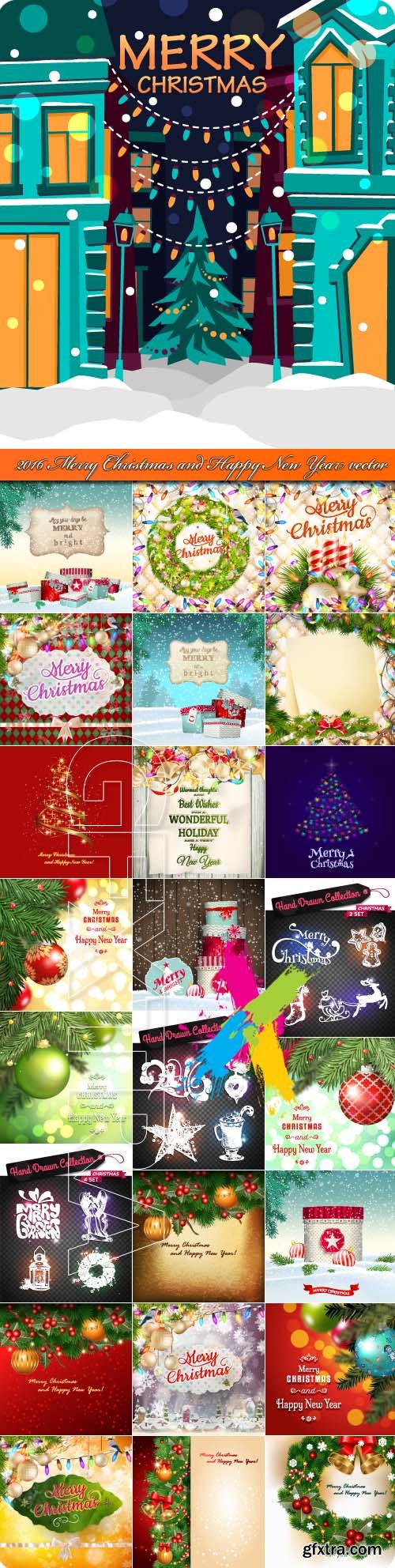 2016 Merry Christmas and Happy New Year vector background 3