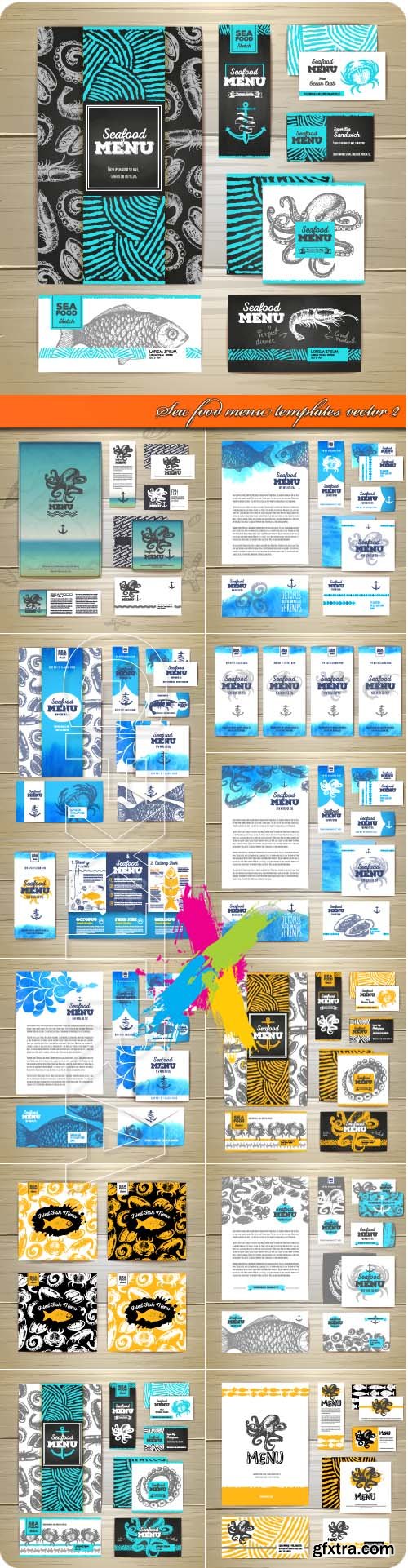 Sea food menu templates vector 2