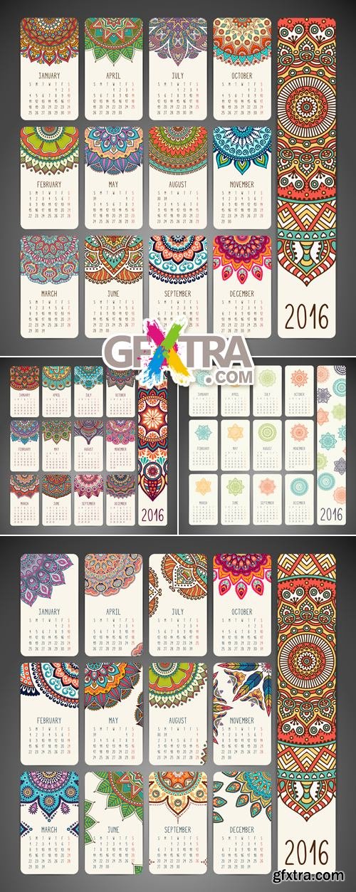 Calendar 2016 with Floral Ornaments Vector