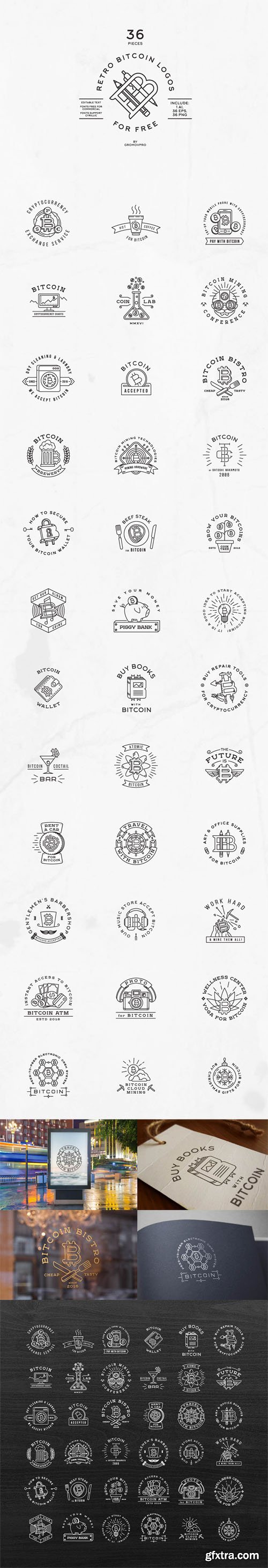 Retro Bitcoin Vector Logo Templates