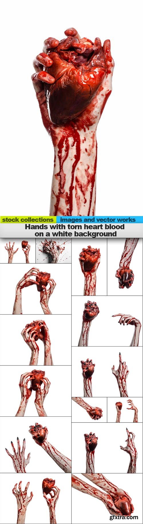 Hands with torn heart blood on a white background, 15 x UHQ JPEG