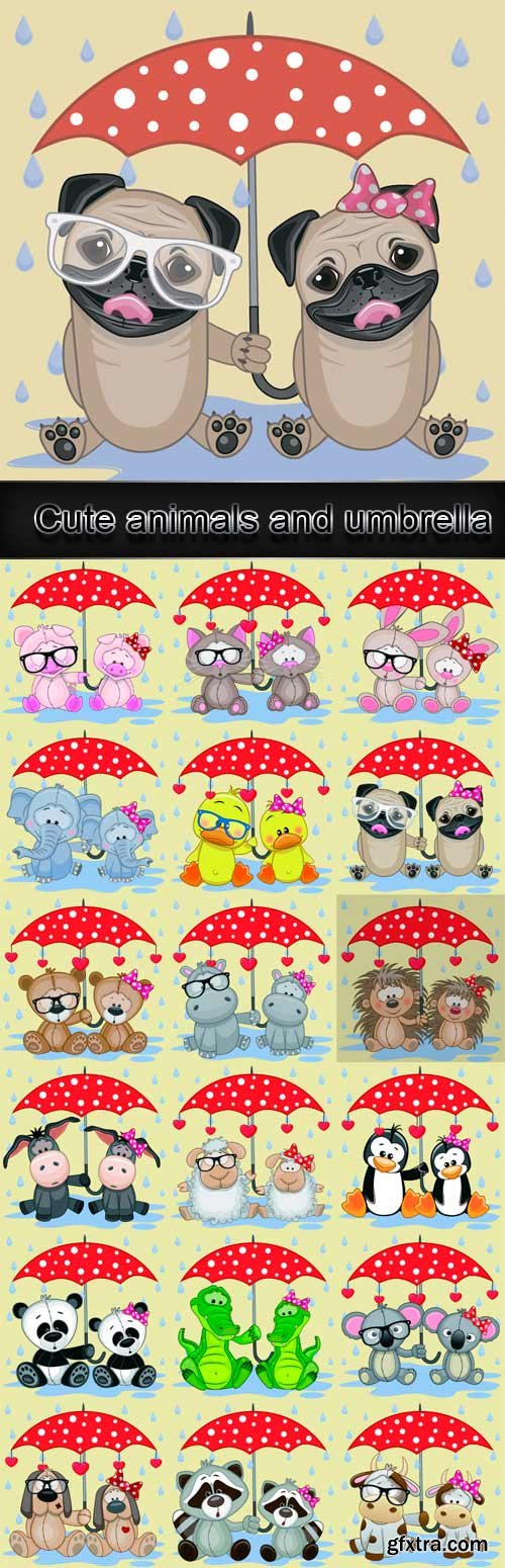 Cute animals and umbrella cartoon vector