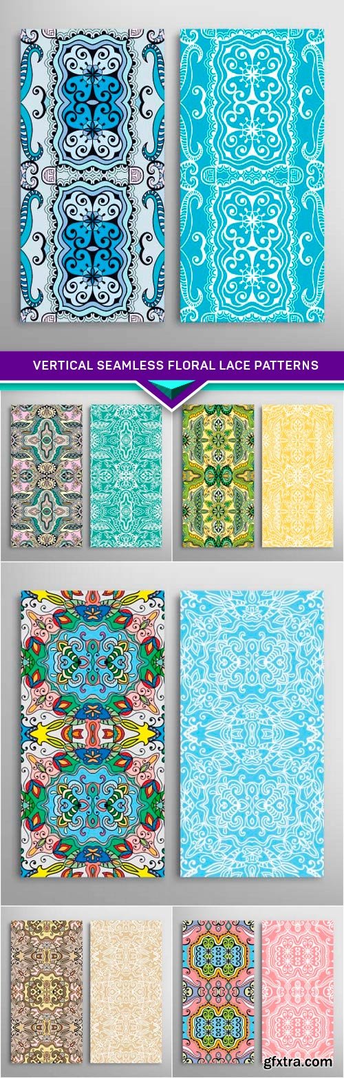 Vertical seamless floral lace patterns 6x EPS