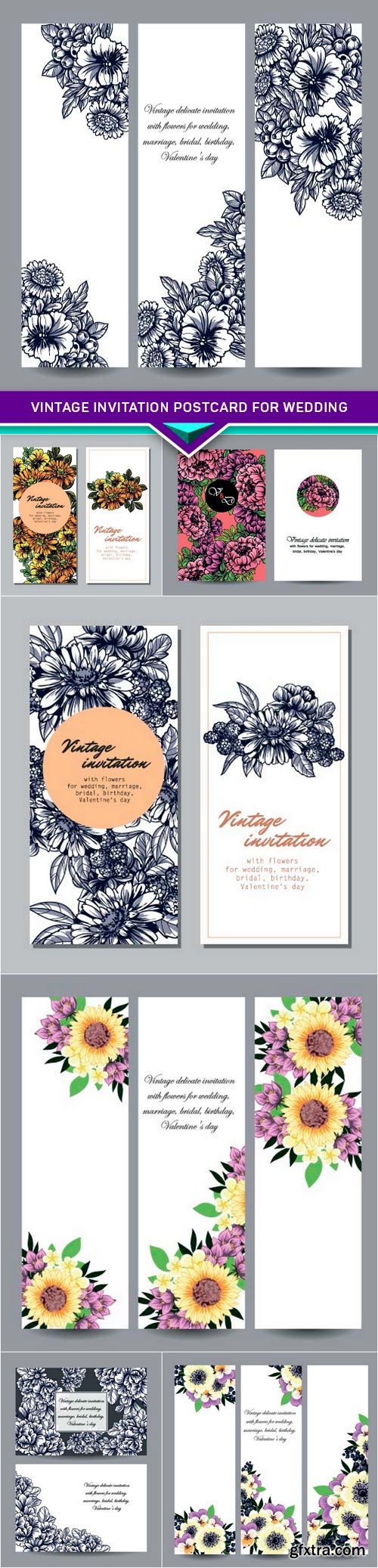 Vintage invitation postcard for wedding 7x EPS