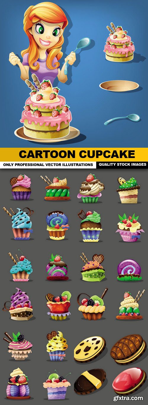 Cartoon Cupcake - 7 Vector