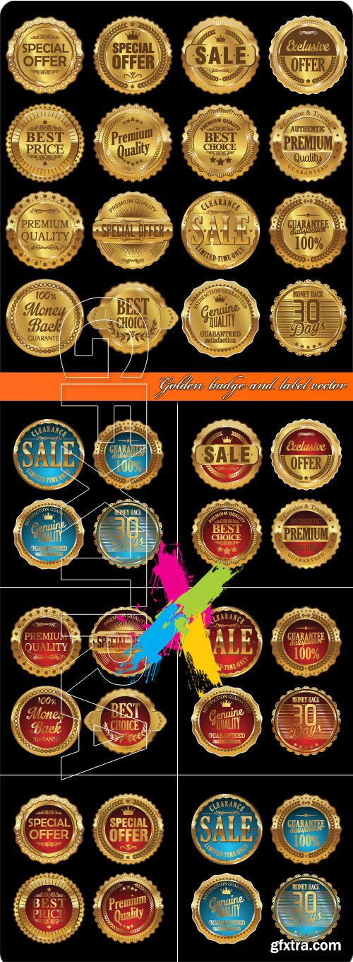 Golden badge and label vector