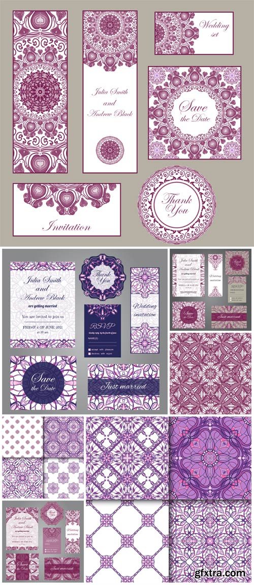 Wedding Invitations, vector backgrounds with patterns