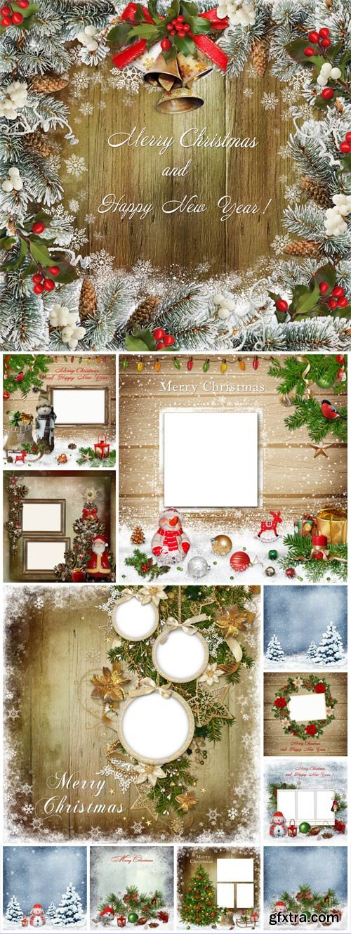 Christmas and New Year, background with frames - Stock photo