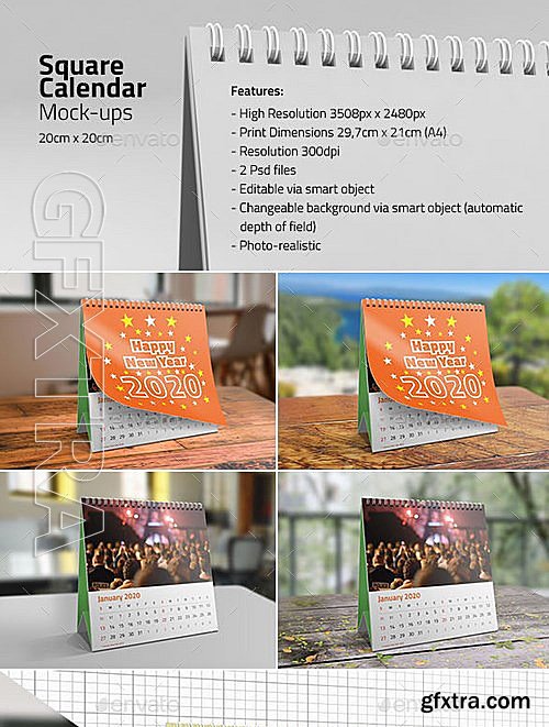 GraphicRiver - Square Desk Calendar Mock-ups 13209543