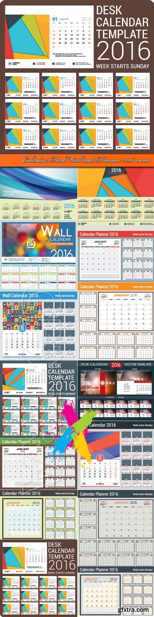 Calendar Desk Wall and Planner 2016 vector