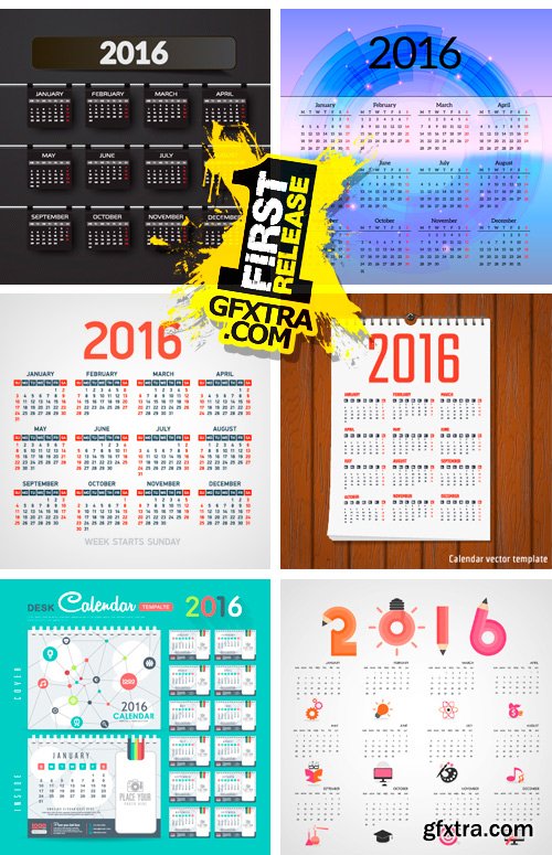 Amazing SS - 2016 Calendar Templates 2, 25xEPS