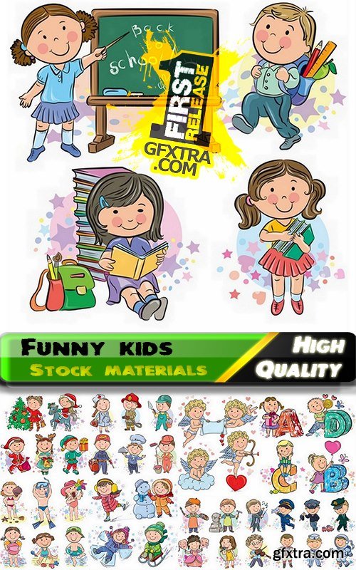 Illustrations of happy and funny kids and children - 25 Eps