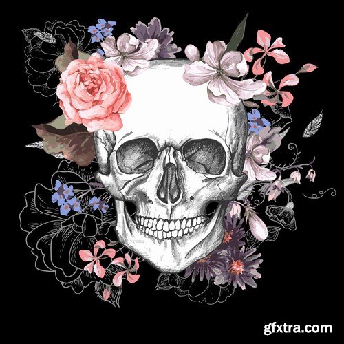 Skull and Flowers - 25 EPS