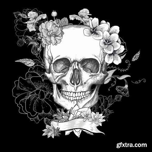 Skull and Flowers - 25 EPS