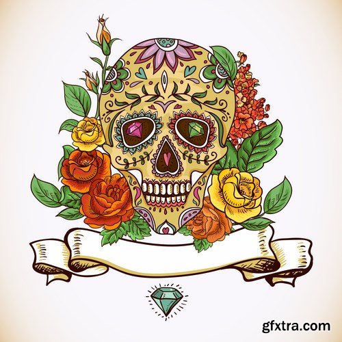 Skull and Flowers - 25 EPS