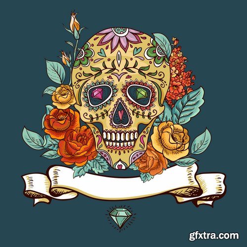 Skull and Flowers - 25 EPS