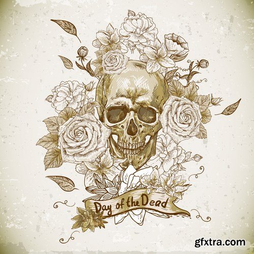 Skull and Flowers - 25 EPS