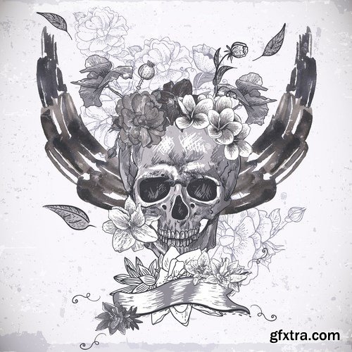 Skull and Flowers - 25 EPS