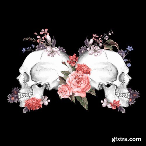 Skull and Flowers - 25 EPS