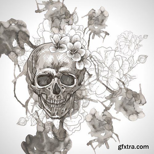 Skull and Flowers - 25 EPS