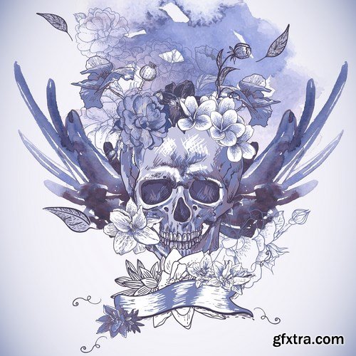 Skull and Flowers - 25 EPS