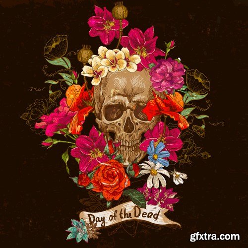 Skull and Flowers - 25 EPS