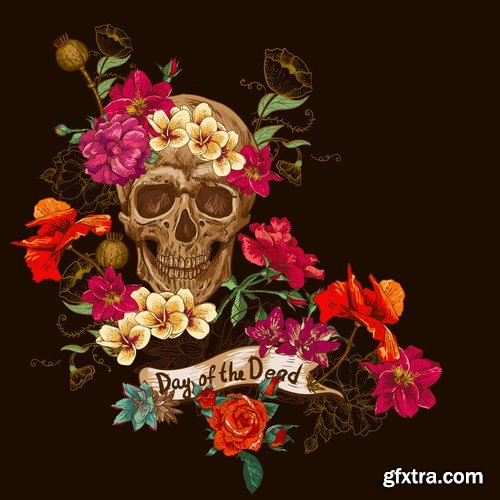 Skull and Flowers - 25 EPS