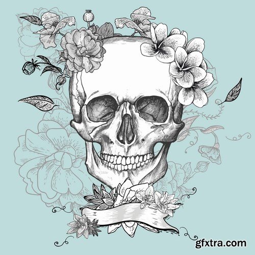 Skull and Flowers - 25 EPS