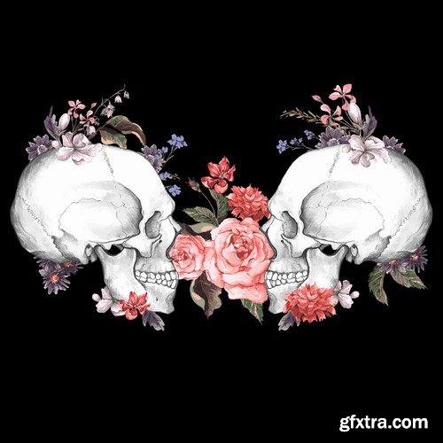 Skull and Flowers - 25 EPS