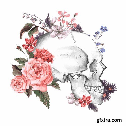 Skull and Flowers - 25 EPS