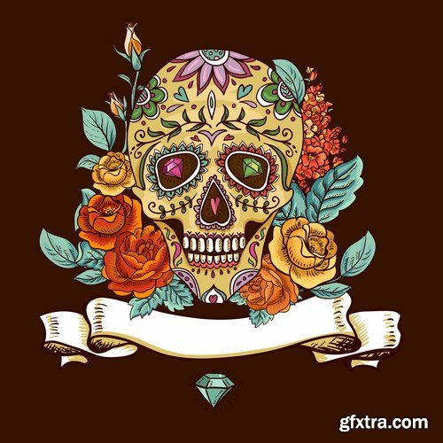 Skull and Flowers - 25 EPS