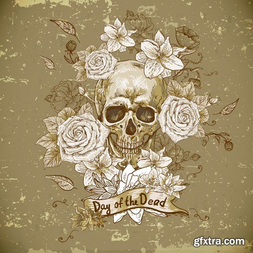 Skull and Flowers - 25 EPS