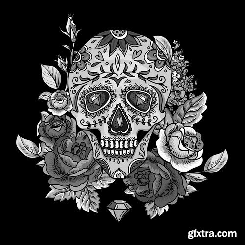 Skull and Flowers - 25 EPS