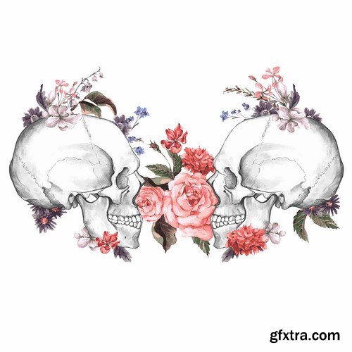 Skull and Flowers - 25 EPS