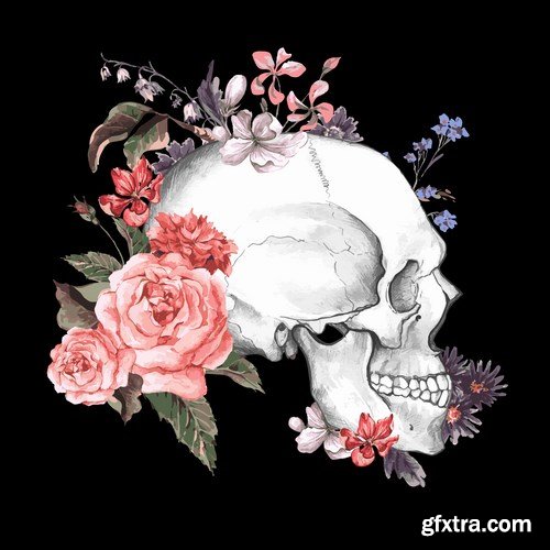 Skull and Flowers - 25 EPS