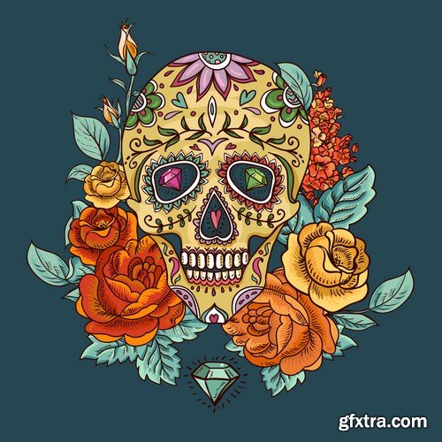 Skull and Flowers - 25 EPS