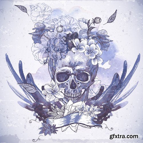 Skull and Flowers - 25 EPS