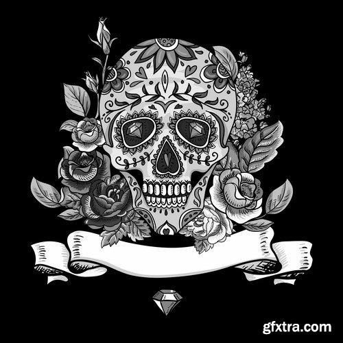 Skull and Flowers - 25 EPS