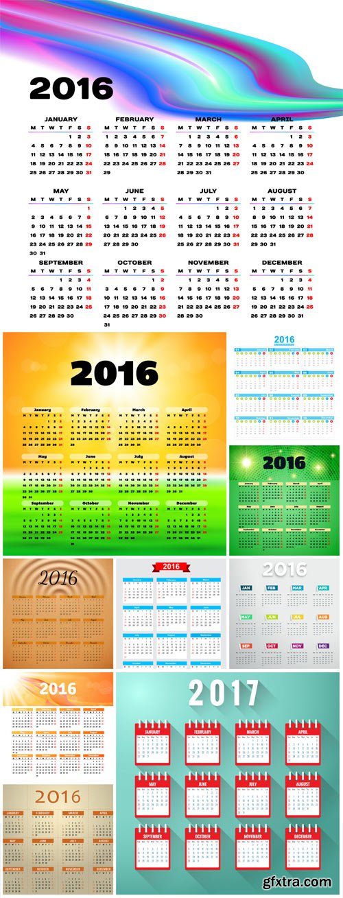 Set of vector calendar for 2016