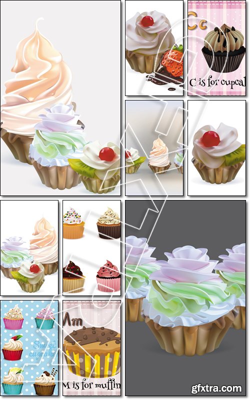 Illustration isolated cupcake basket with cream - Vector