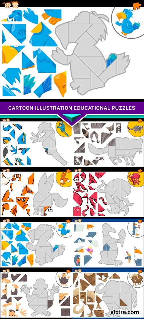 Cartoon Illustration Educational puzzles 8x JPEG