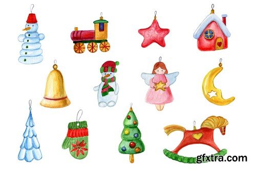 CM - Watercolor Christmas decorations set -