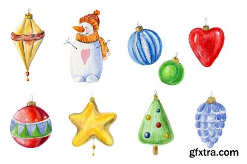 CM - Watercolor Christmas decorations set -