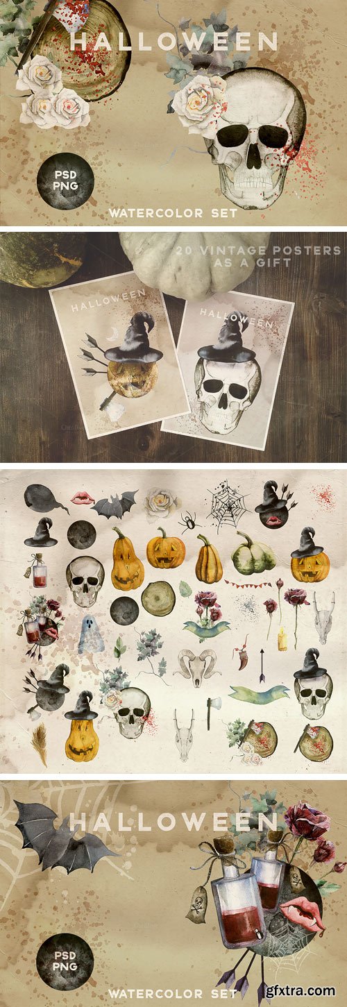 CM 388599 - Watercolor Halloween Vintage Set CM 388599 - Watercolor Halloween Vintage Set