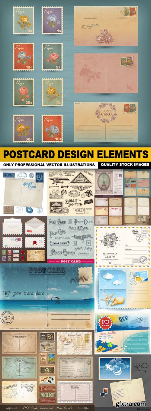 Postcard Design Elements - 15 Vector