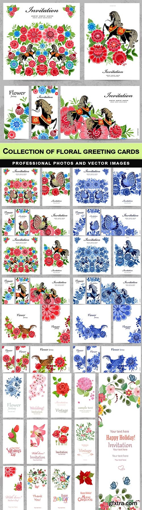 Collection of floral greeting cards - 7 EPS